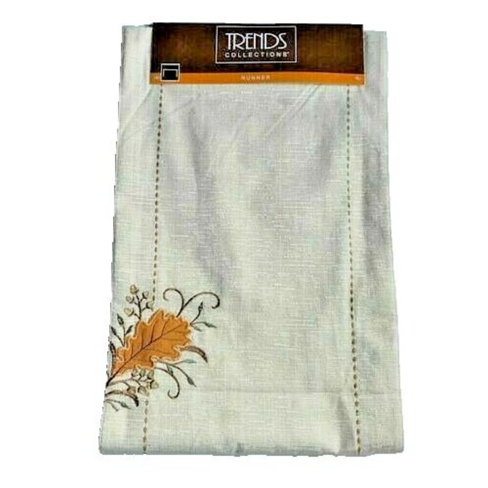 Trends Thanksgiving Fall Leaves Table Runner 72x13 Embroidered Cabin Lodge